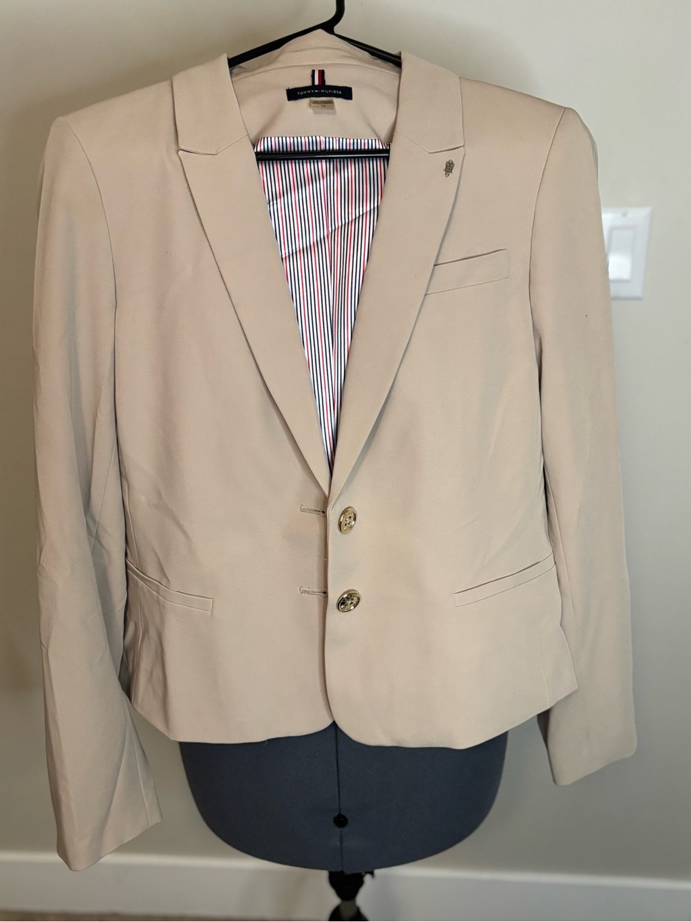 Tommy Hilfiger Beige Cropped Two-Button Blazer